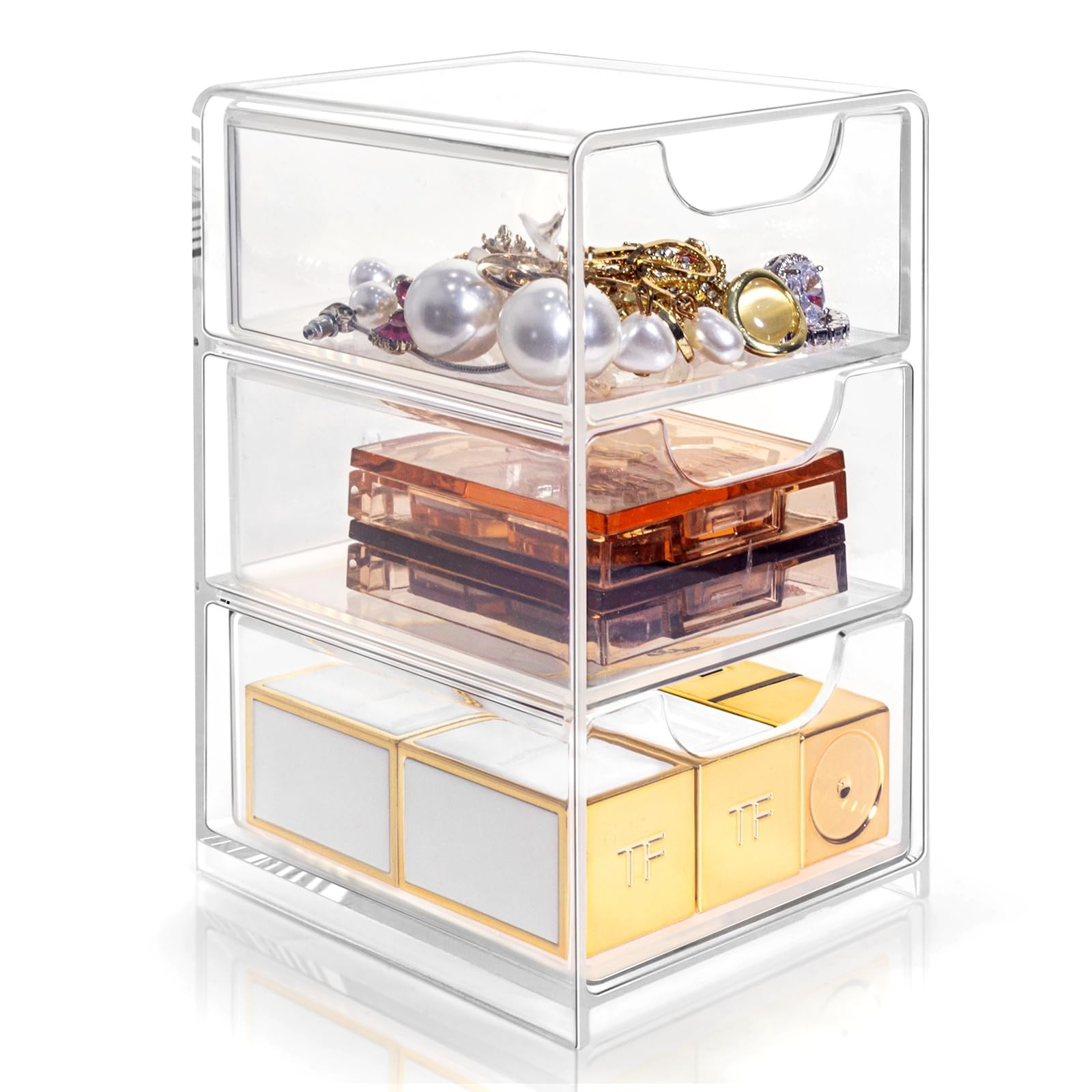 Small Desk Organizer with Drawer, Desktop 3 x 3.5 x 5 inches, Clear