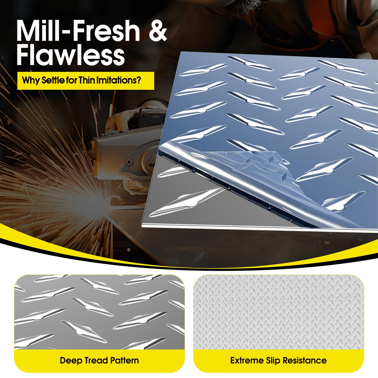 Aluminum Diamond Plate Sheet Metal Coil 0.045″ 12in. x 120in., Natural Silver