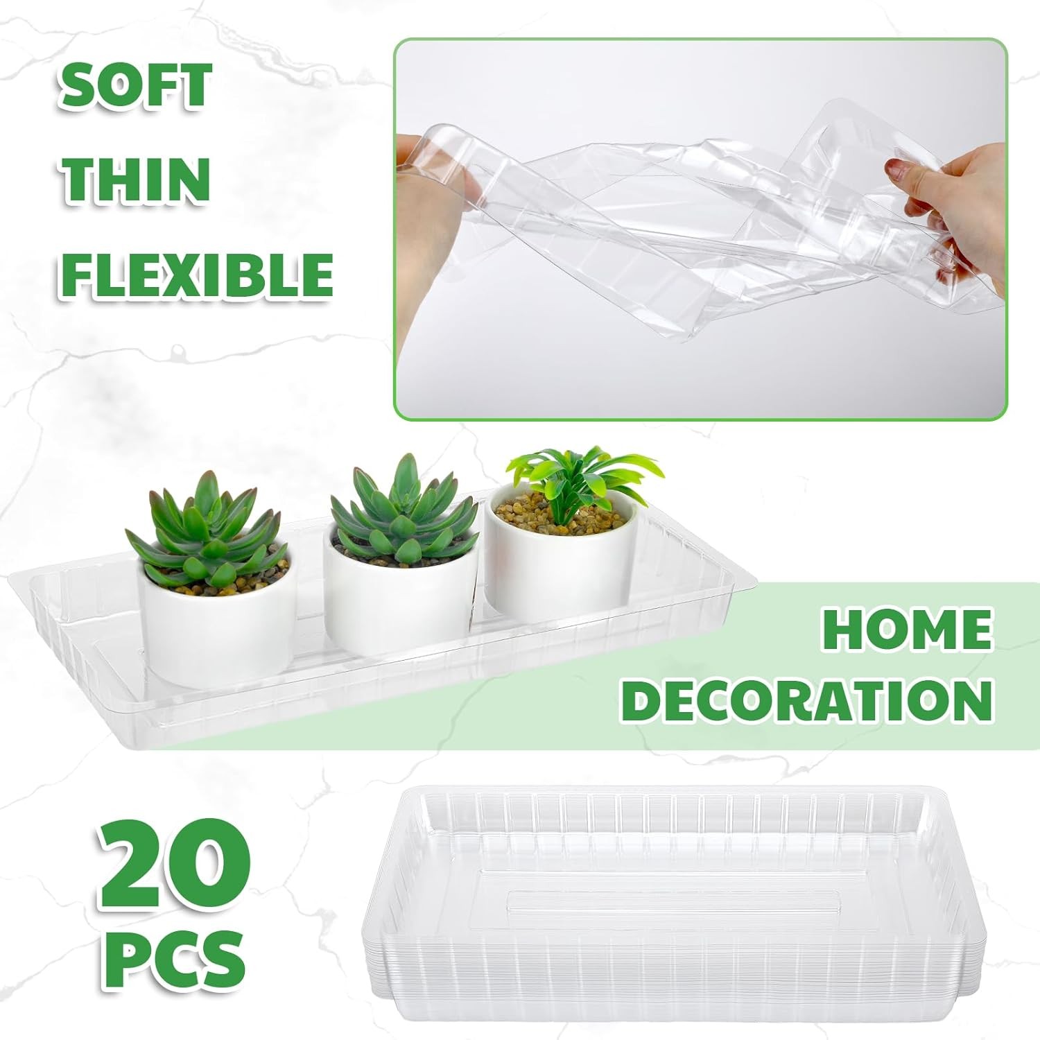 20 Pcs Clear Plastic Plant Saucer Rectangular Drip Trays Transparent…