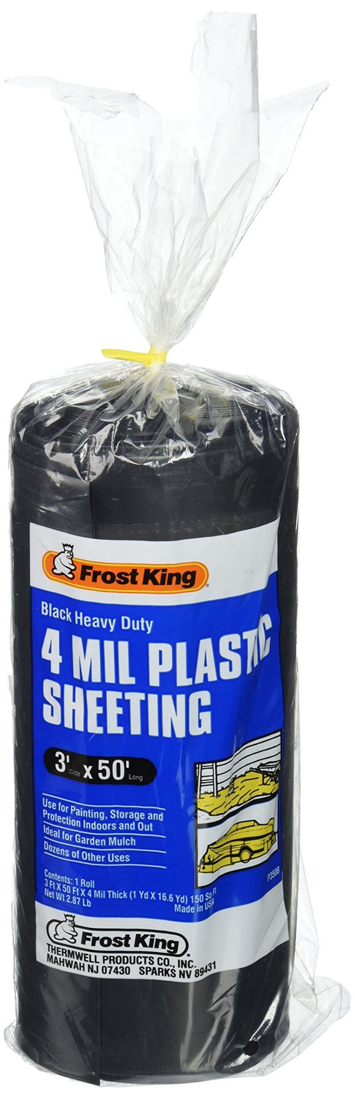 Frost King 350B Polyethylene Sheeting, 3′ x 50′ x 4 x x 4 Mil,, Black