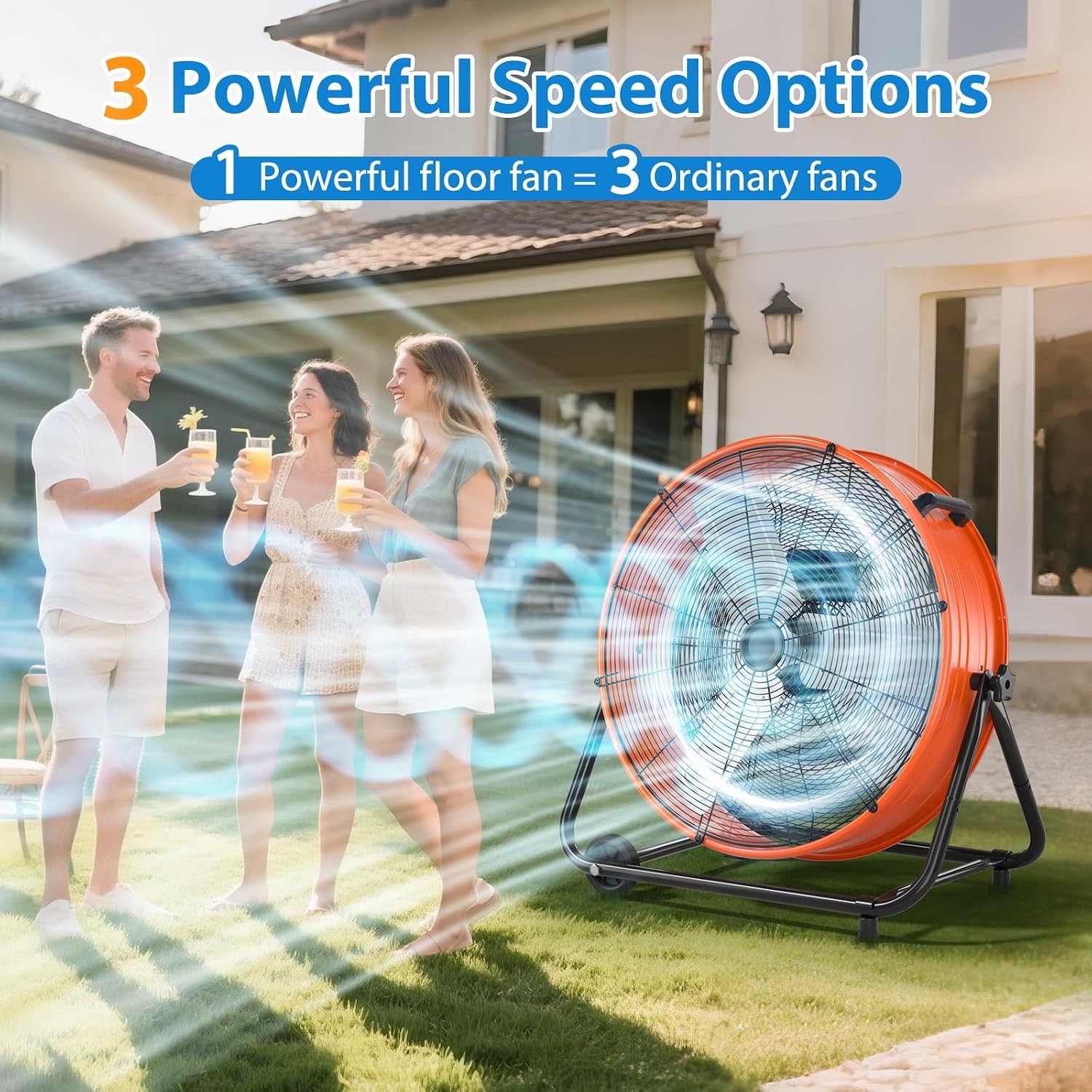 LifePlus 24 Inch Industrial Drum Fan, 320W High Velocity Floor Fan, 3 Speed He