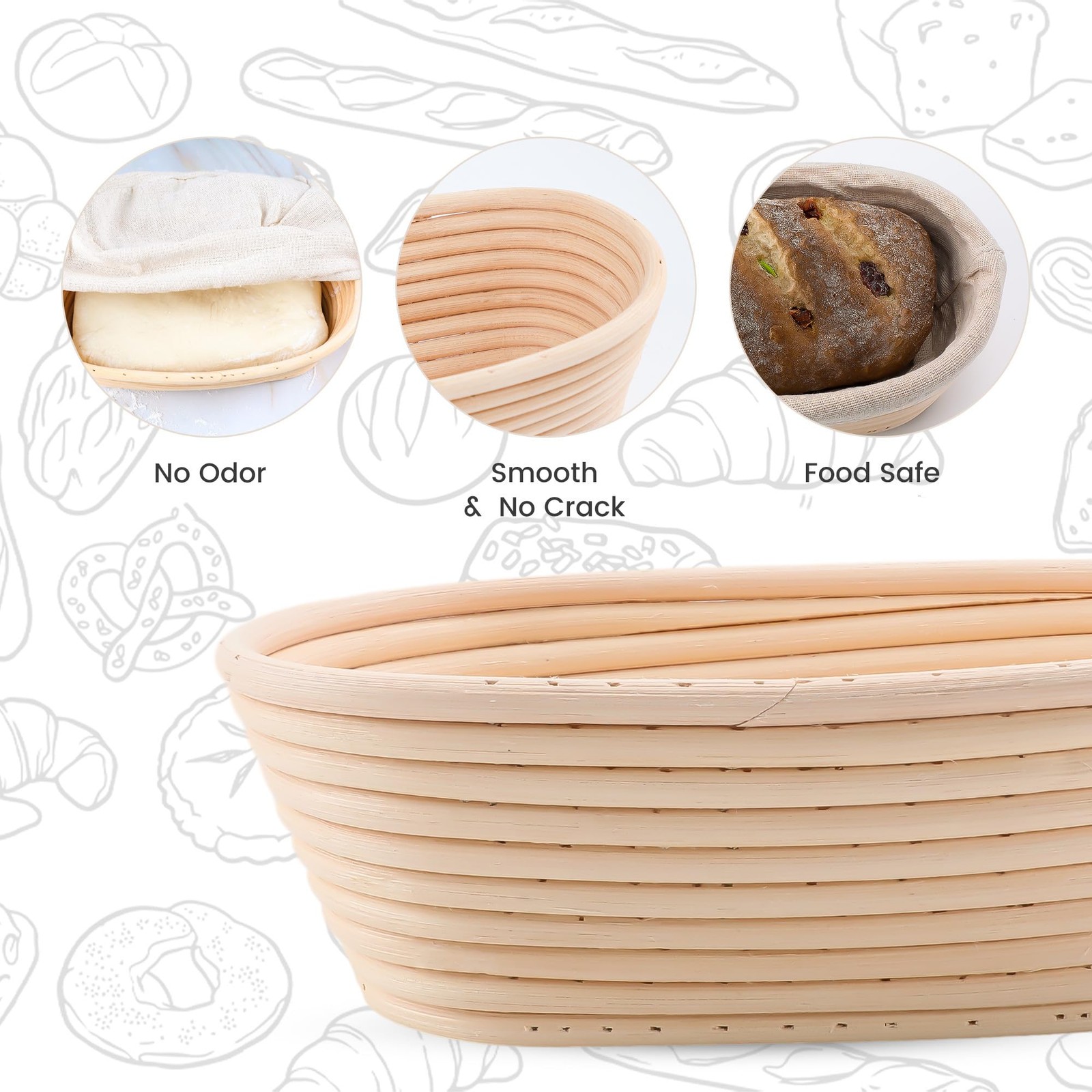 DOYOLLA Bread Proofing Baskets Set of 2 10 inch Oval Shaped 10 inch, Beige