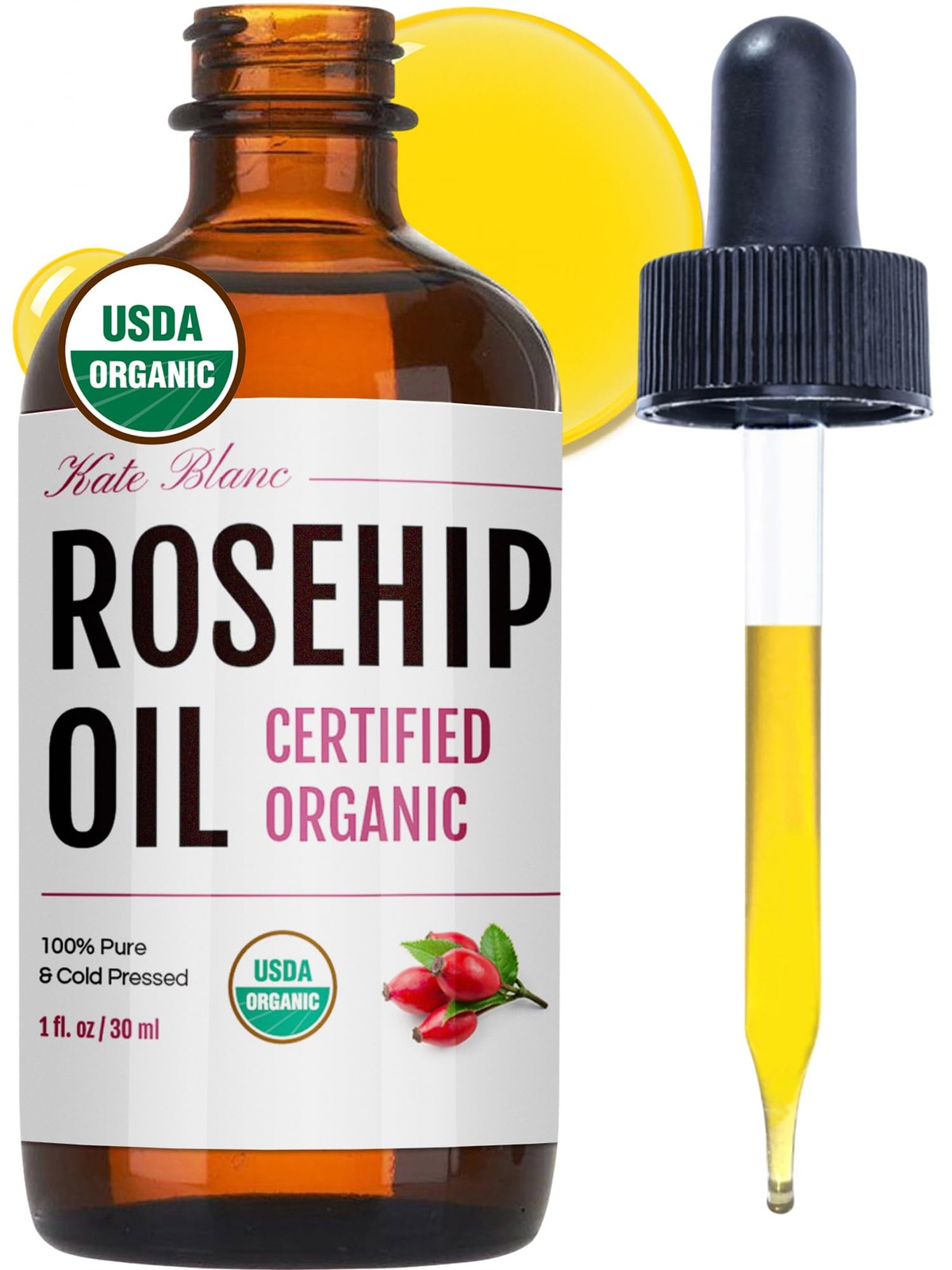 Kate Blanc Cosmetics Rosehip Oil for Face & 1 Fl Oz (Pack of 1), Light Orange