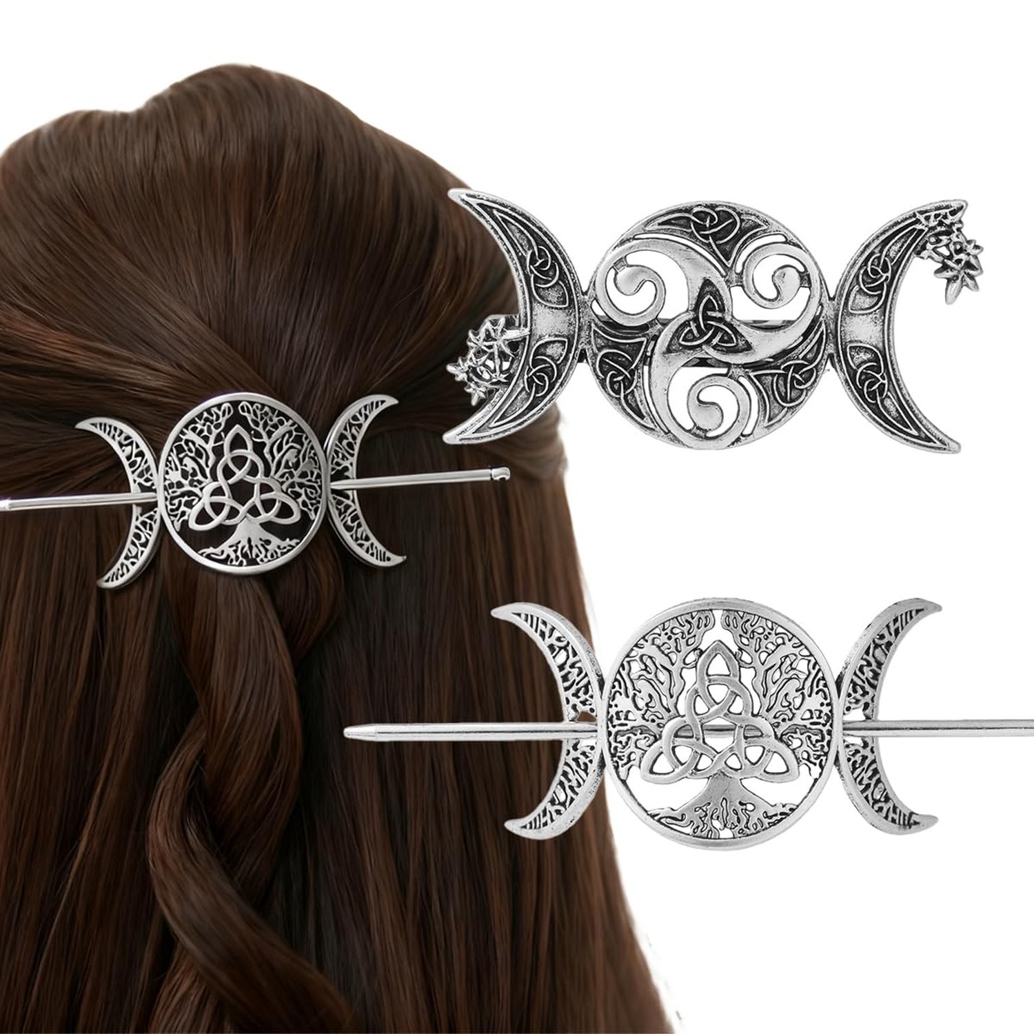 2-Piece Moon Hair Clip Set – Celtic Hair Accessories & Celestial Hair Barr