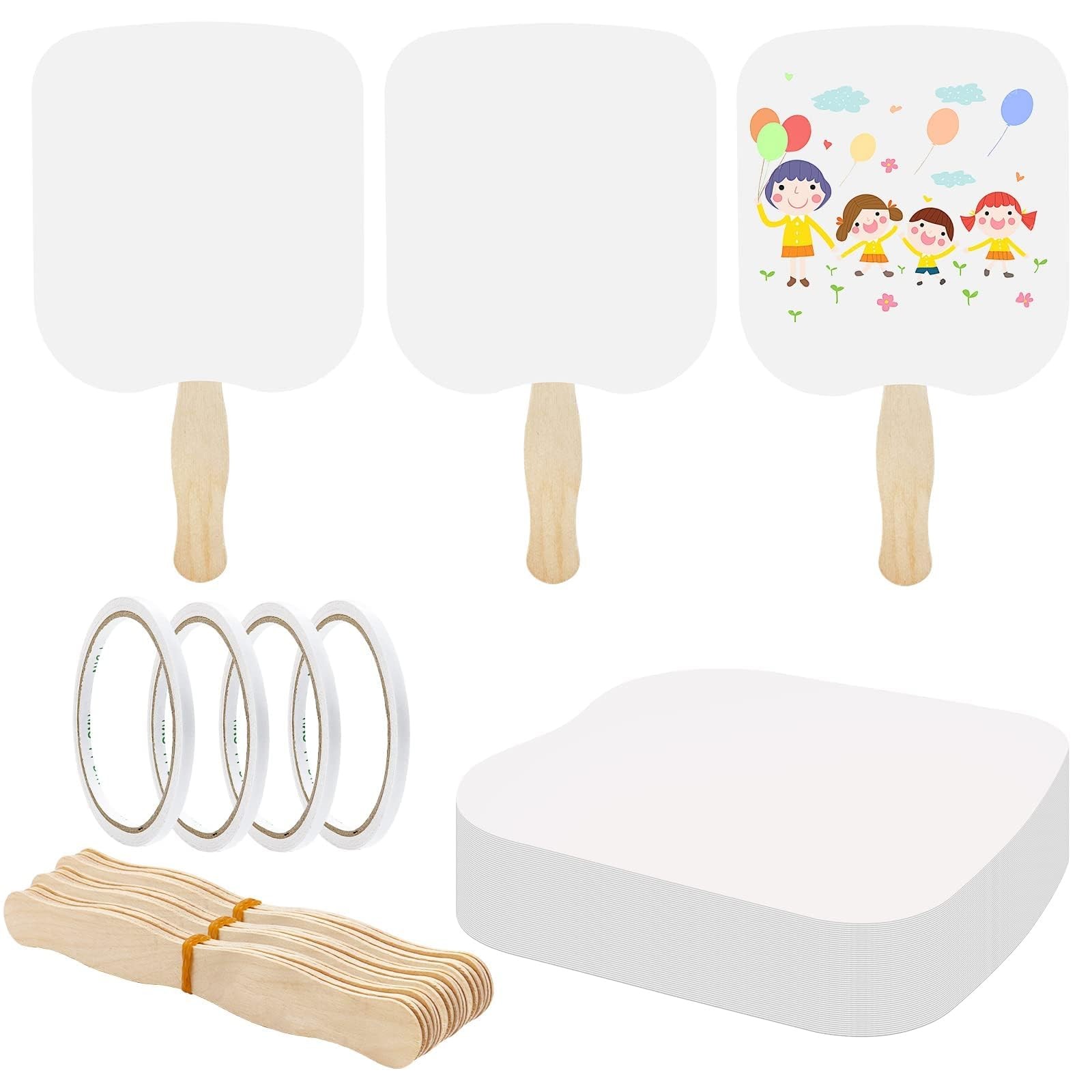 Fansunta 94 Pcs Church Fans Handheld Set, 60 Cardstock Paper 30, White