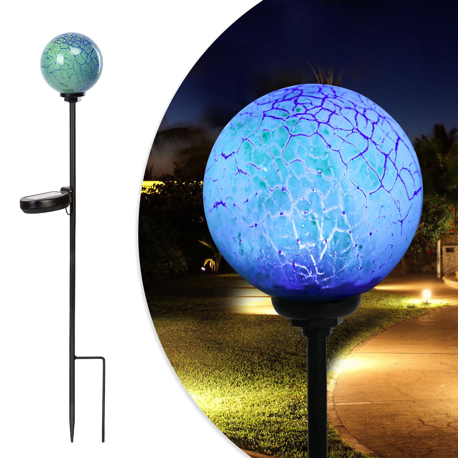 Solar Outdoor Decorative Swirl Solar Garden Stake Glaze Glass Garden Globe Li…