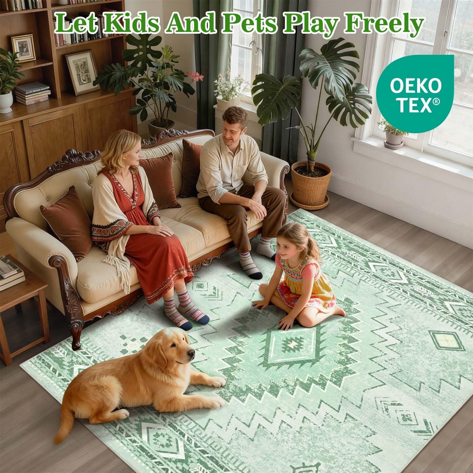 Yinhua Green 5×7 Rug for Living Room, Washable Spring Area Rugs Low-Pile, Sof…