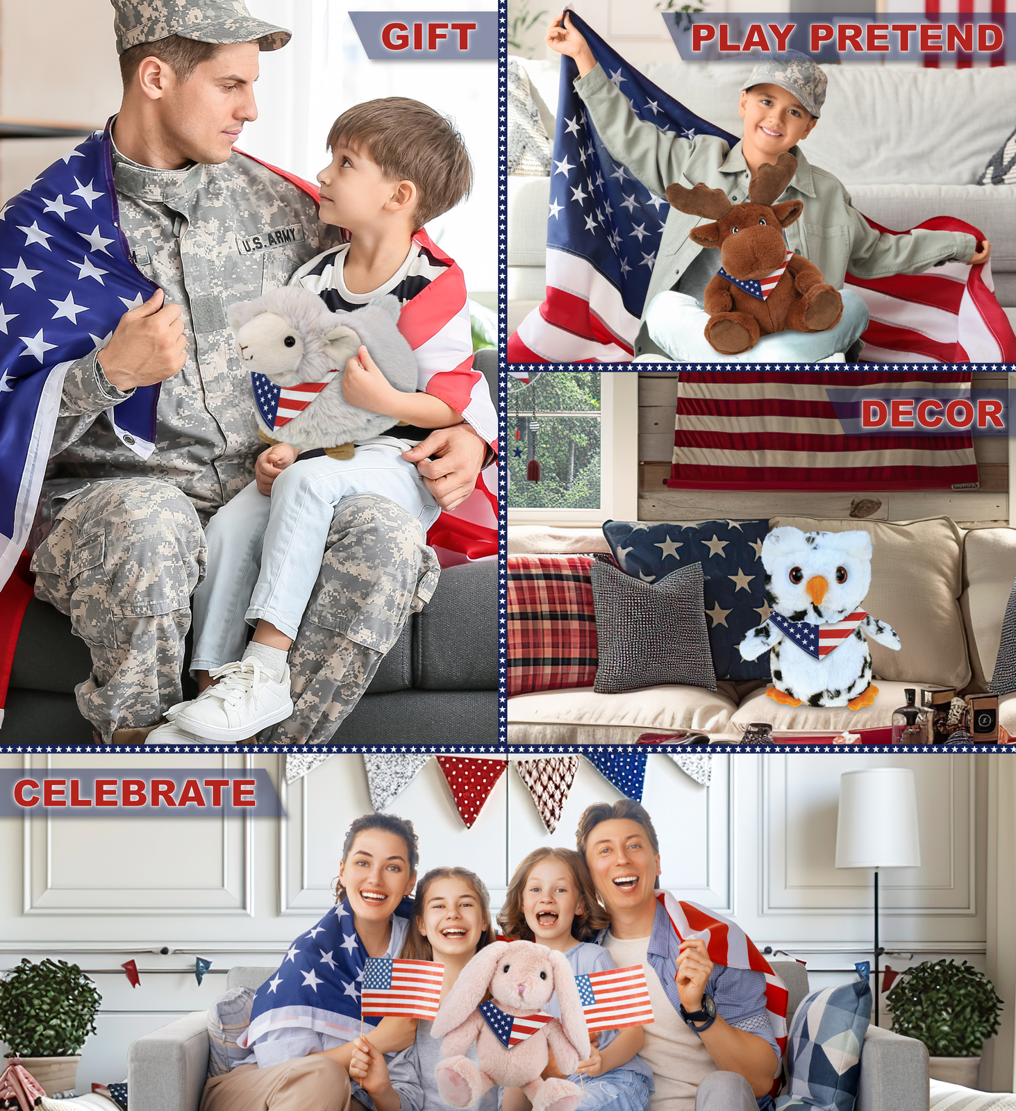 DolliBu USA Flag Bandana Neck Scarf For Stuffed Animal Costume – 10 inches