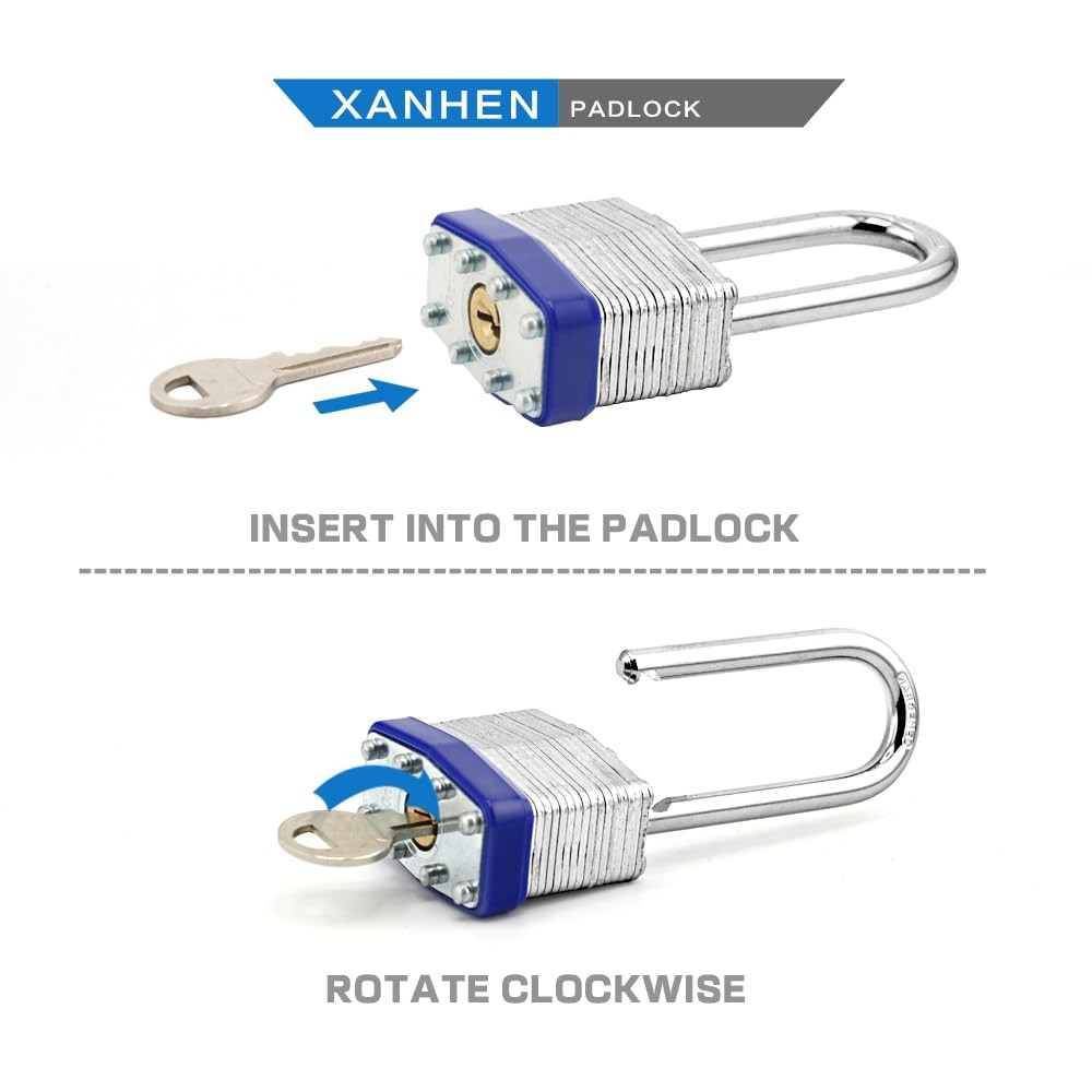 Lock Outdoor Padlocks, Key Lock, Padlocks with 6 Pack Blue, 6 PACK Long Blue