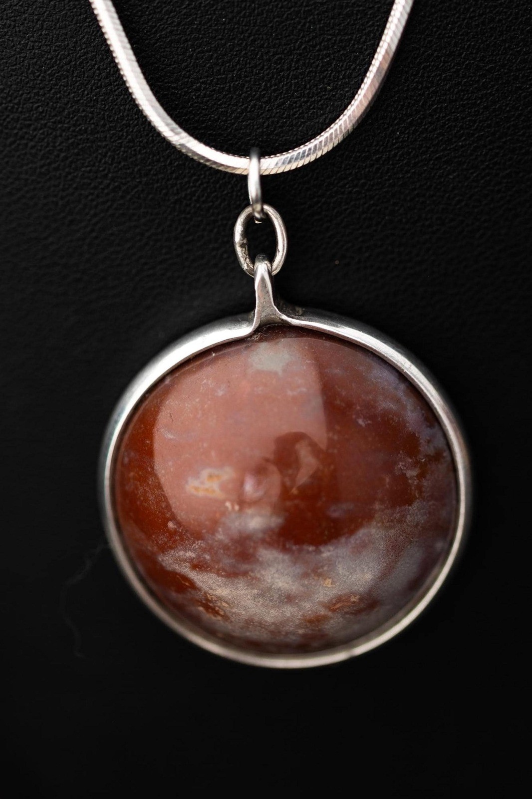 Vintage Estate Plume Agate Pendant Sterling Silver Necklace Boho Jewelry