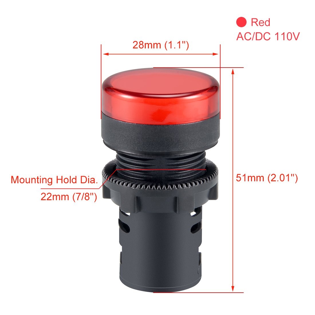 uxcell 2Pcs Red Indicator Light AC/DC 110V, 22mm Panel Mount,