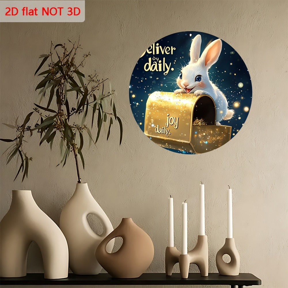 Vintage Tin Painting Style Rabbit Brings Happiness Aluminum Wall Art