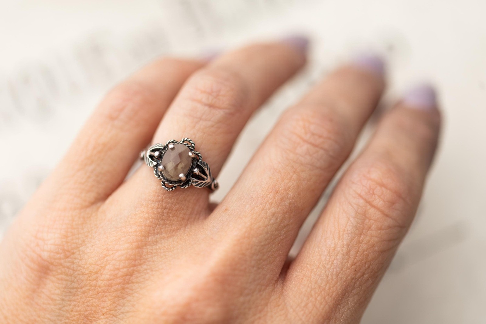 Vintage Estate Saphiret Glass Sterling Silver Ring Art Nouveau Jewelry