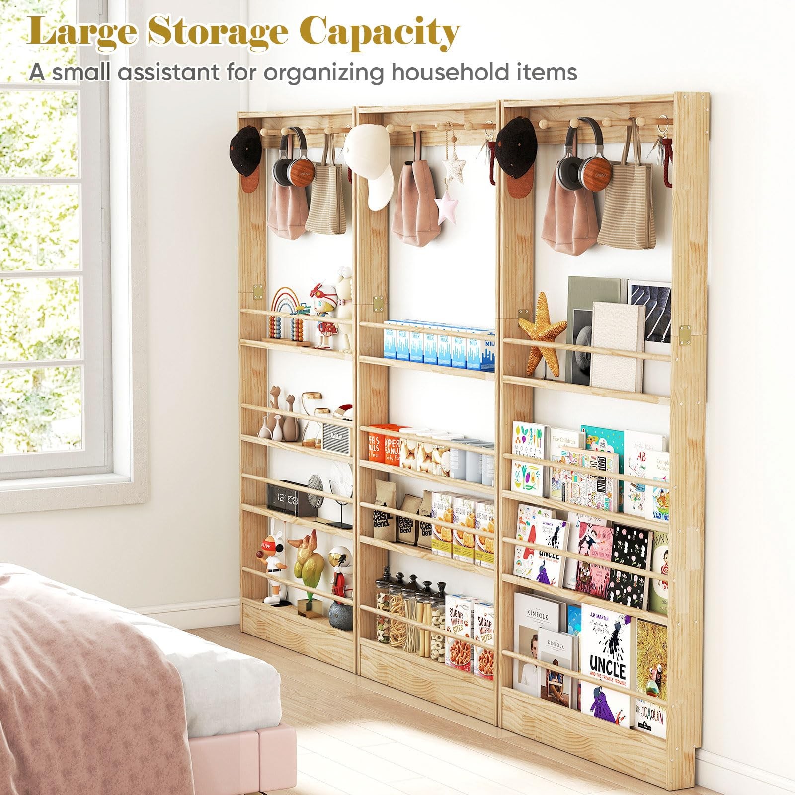 ybaymy Behind The Door Bookshelf, 68”H Wood 31.3″W x 68.5″H x 3.9″D,