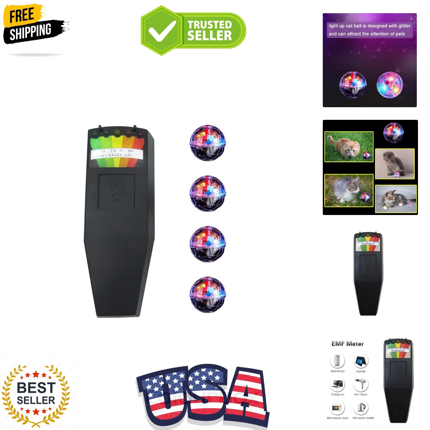 Ghost Hunting Equipment Kit, Include 1 pc Emf Meter and 4 pcs Motion Light up…