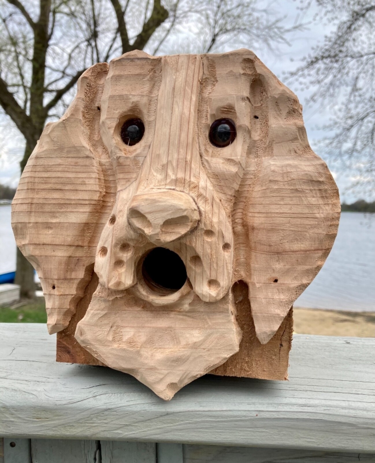 Standard Poodle Dog Birdhouse- Hand carved Dog, all breeds available!