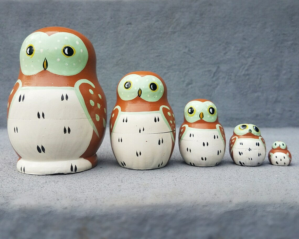 Owl Nesting Dolls, Owl Russian Matryoshka Doll, Halloween Toys, Owls, Oddities