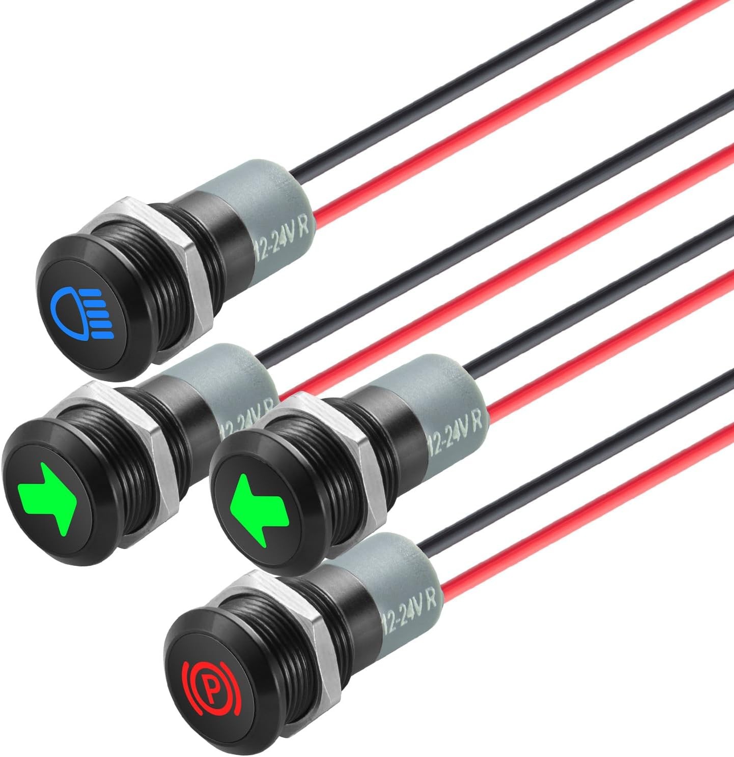 12V LED Indicator Small Light Waterproof, 1/2″(12mm) Panel Cutout Black