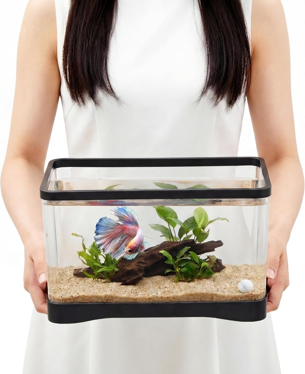 2 Gallon Plastic Rectangular Fish Tank, Aquarium for Betta Fish Reptiles…