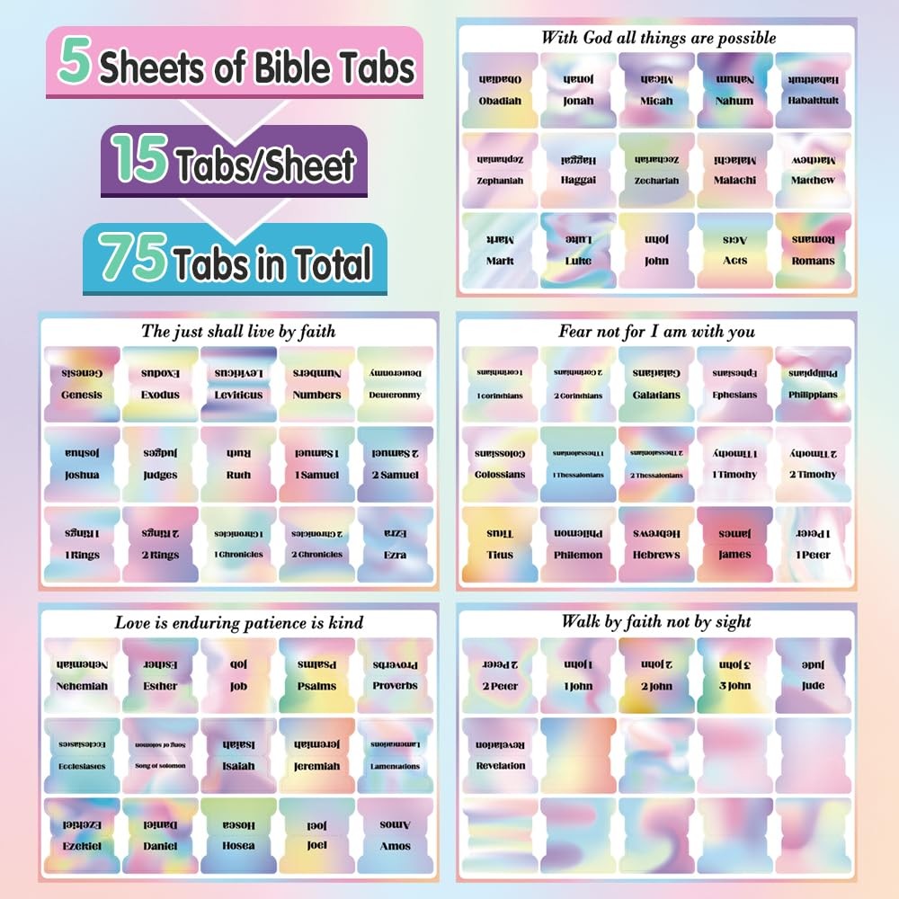Holy Bible Tabs for Women and Men, 66 3×5 inches, Normal Font-colorful