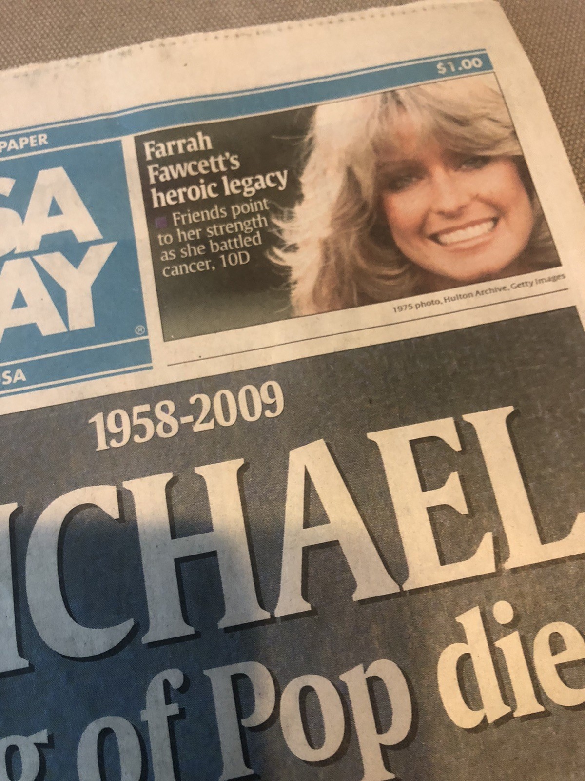 MICHAEL JACKSON USA TODAY NEWSPAPER JUNE 26, 2009 Farrah Fawcett Whole Paper