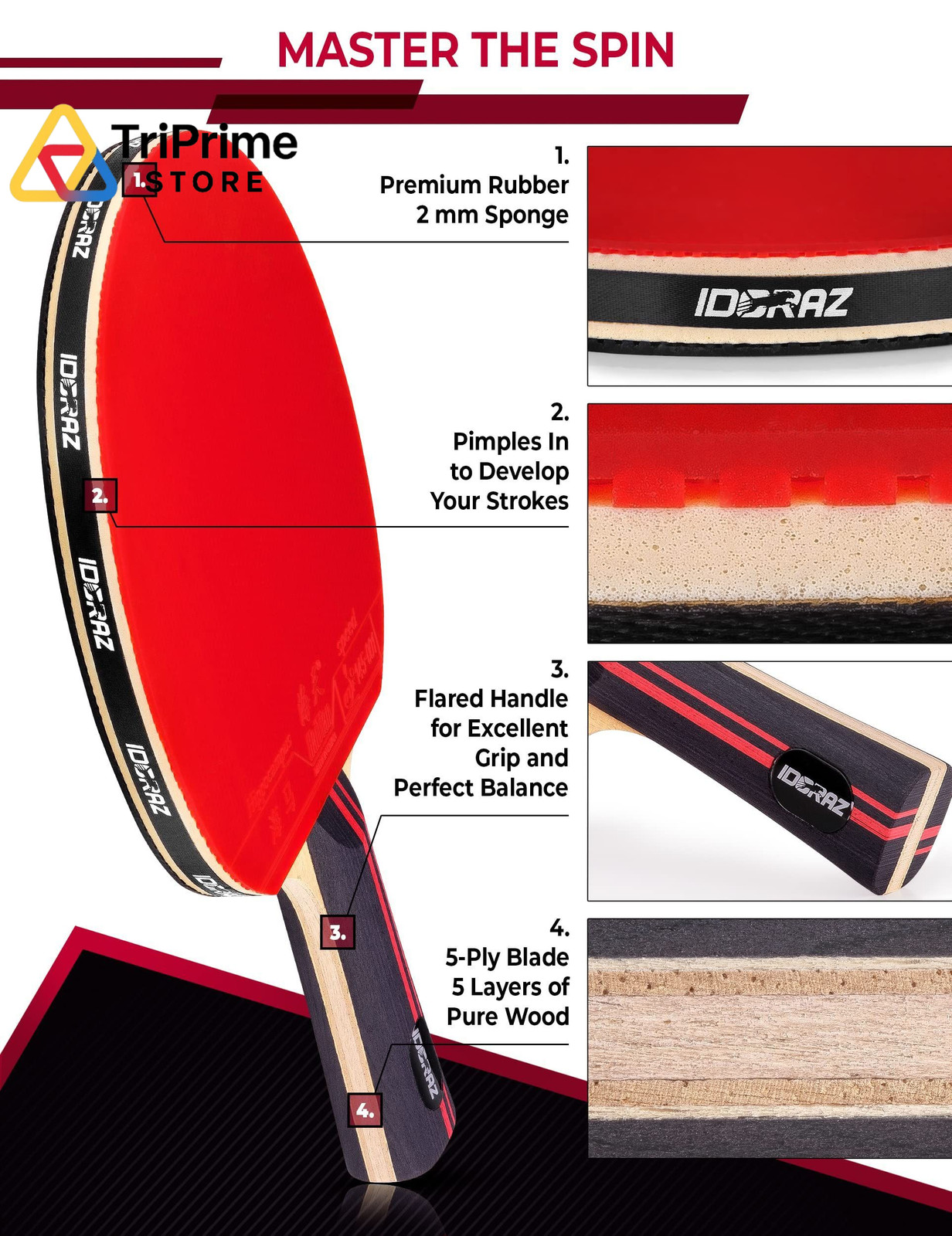 Idoraz Professional Ping Pong Paddle – Best Table One Size, Single