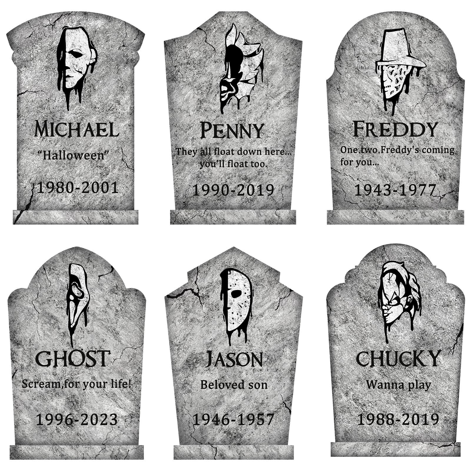 Halloween Decorations Outdoor Graveyard Tombstones: 6ct Large, Stone grey