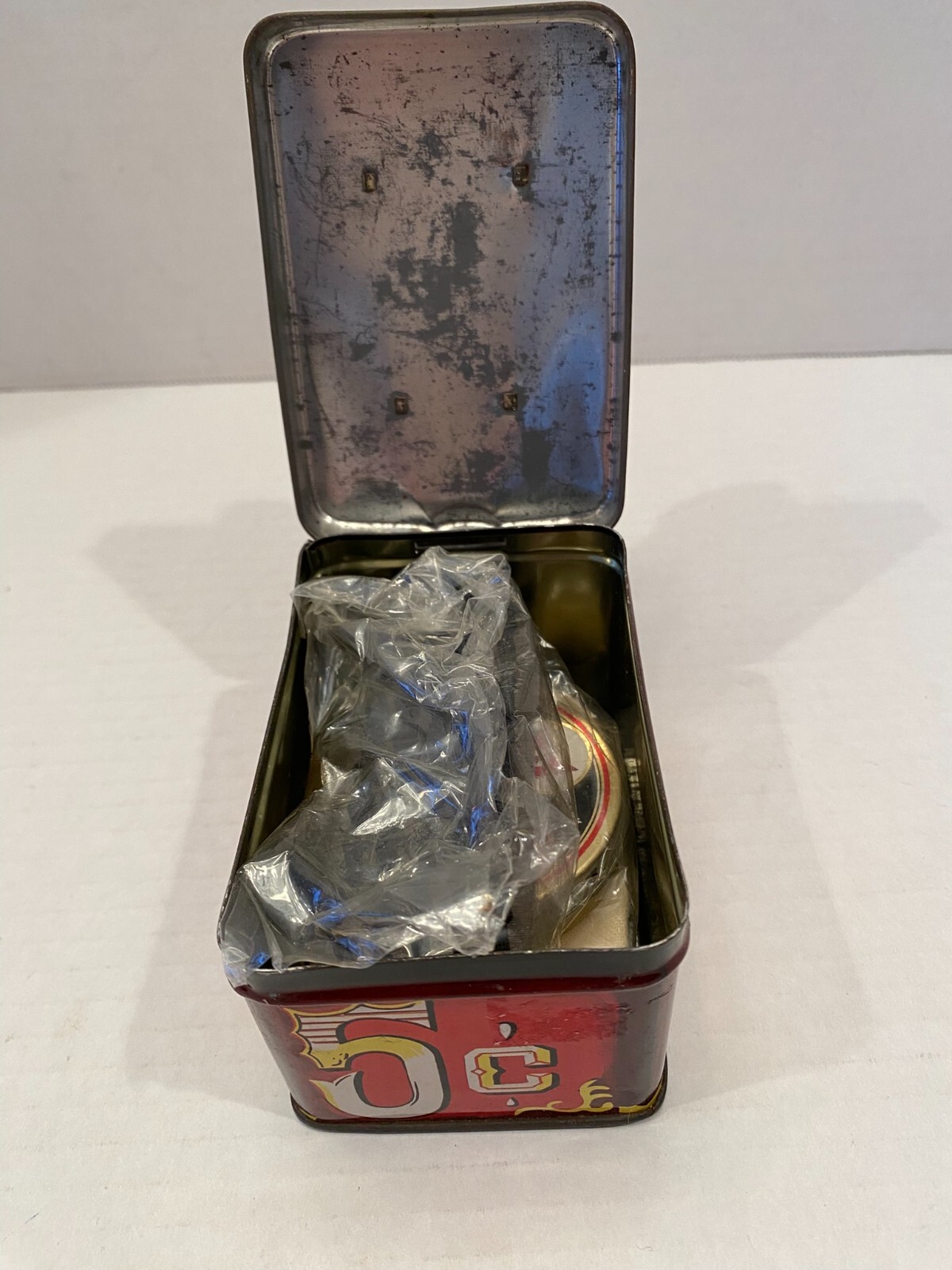 Vintage Small 5 cent Shoe Shine Tin Kit with shine materials in the box