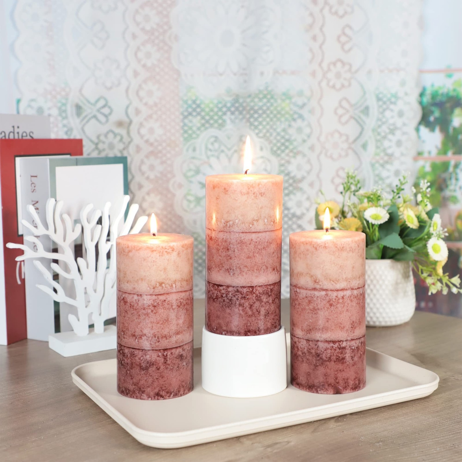 Coffee Pillar Candles, Aromatherapy Scented Candles, Set of 3 Tall 3×6 Inch D…