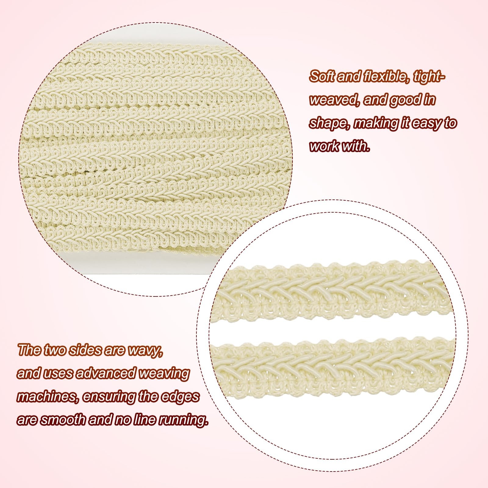 uxcell 1/2″ x 13 Yards Gimp Braid Trim Woven Fabric Ribbon Polyester Cream