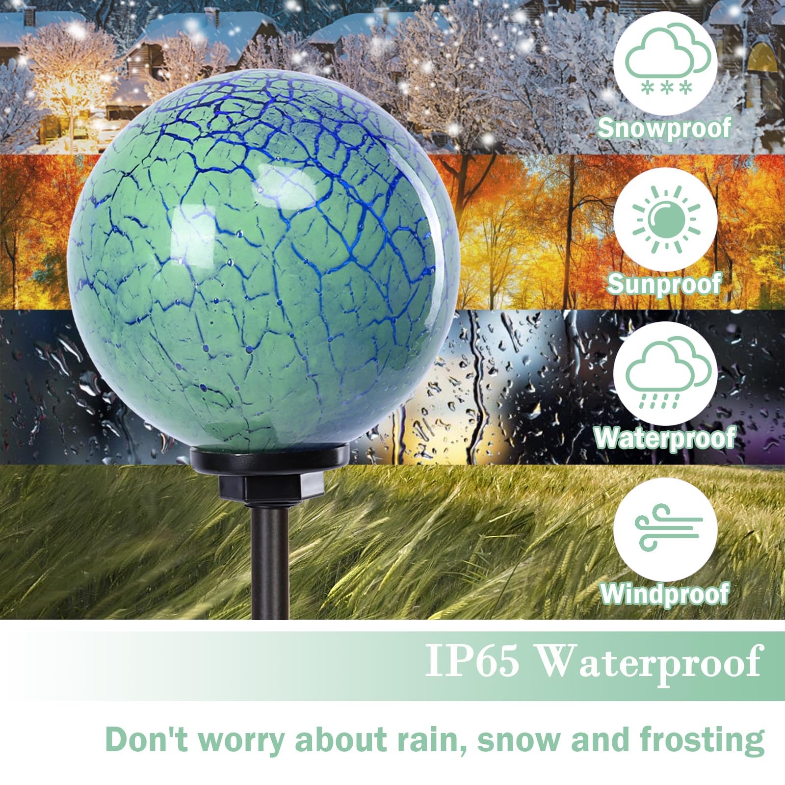 Solar Outdoor Decorative Swirl Solar Garden Stake Glaze Glass Garden Globe Li…