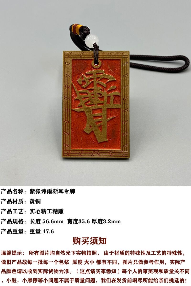 Taoist Brass Cinnabar Talisman Pendant Ziwei Amulet Feng Shui Car Hanging