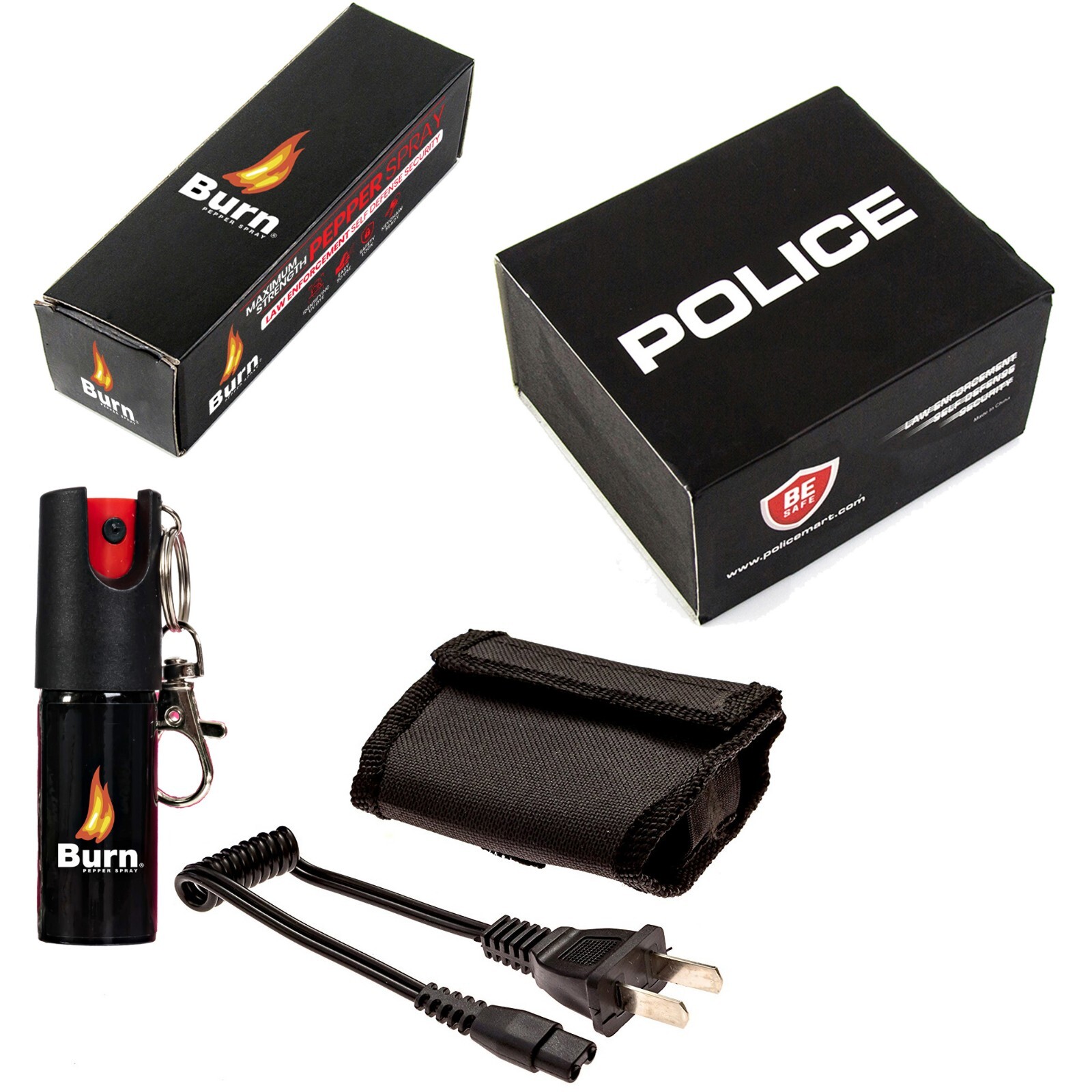POLICE Stun Gun Burn Pepper Spray Combo for Self Defense 519 Black