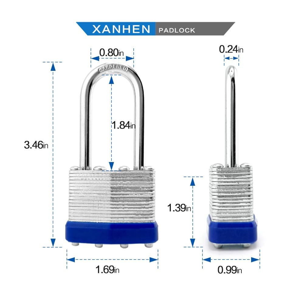 Lock Outdoor Padlocks, Key Lock, Padlocks with 6 Pack Blue, 6 PACK Long Blue