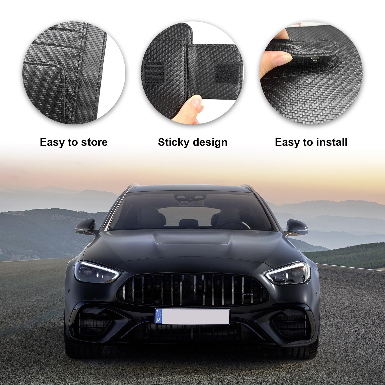 Dickno 2PCS Small Leather Car Sun 6.1×4.92 inches, Carbon Fibre Black,