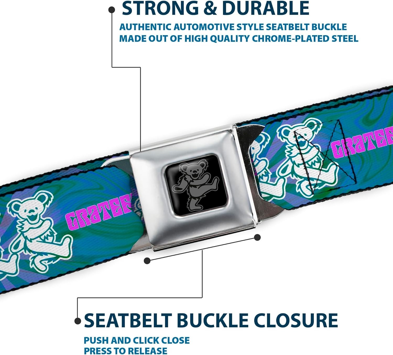 `Grateful Dead Bear – 1.0“ Seatbelt Belt – Grateful Dead Dancing B… ACC NEW