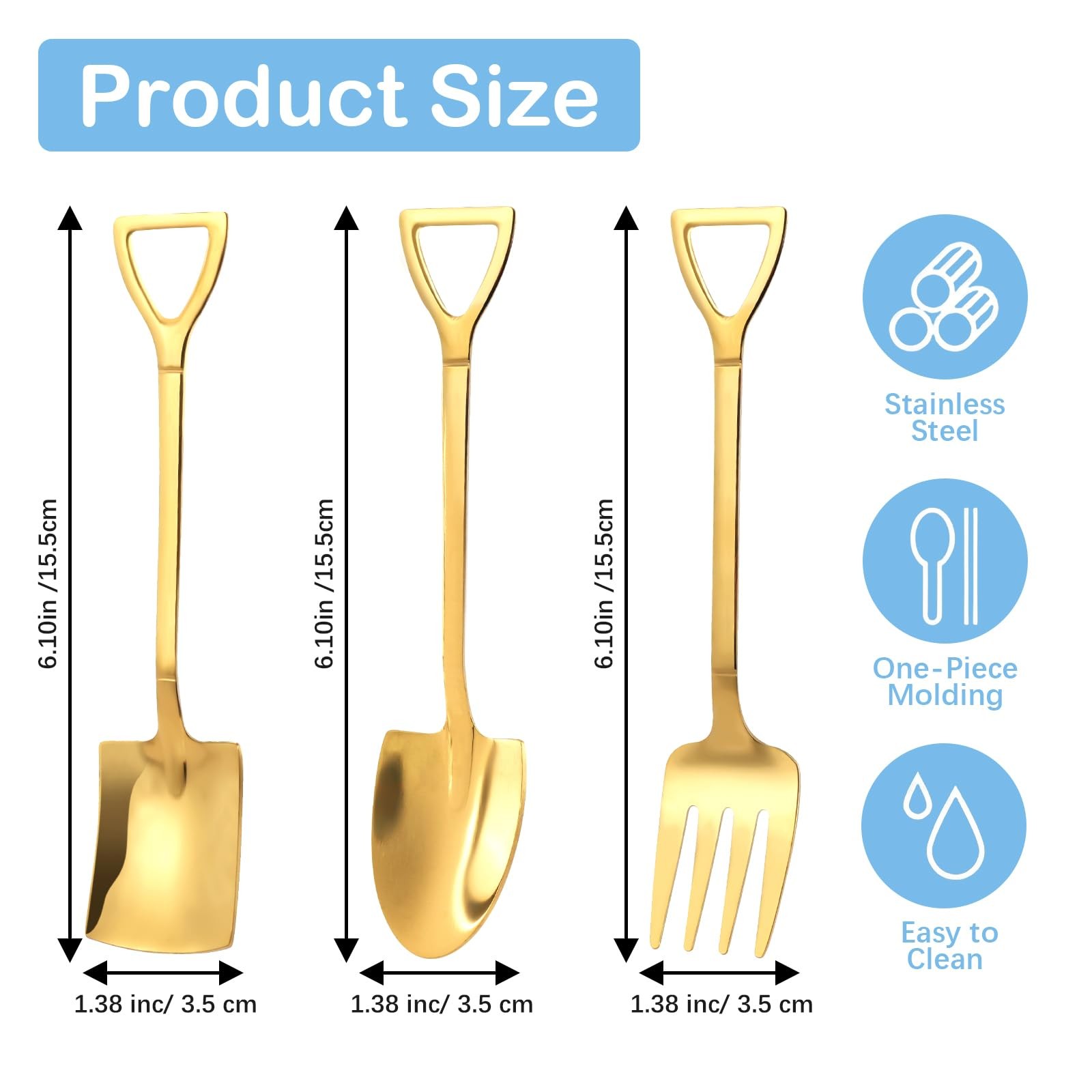 OT-NVWOZR 12PCS Dessert Spoons and Forks Set, Stainless 15.5cm/6.1in, Gold
