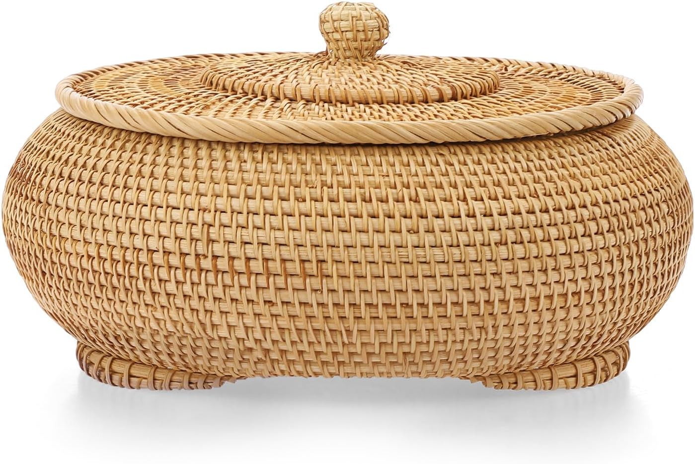 Hipiwe Round Rattan Boxes with Lid, X-Large Woven Bread Basket Natural Rattan Ba