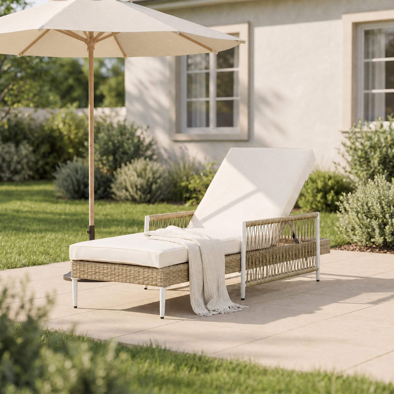 PE Rattan Chaise Lounge Chair Set of 2 with Cushions