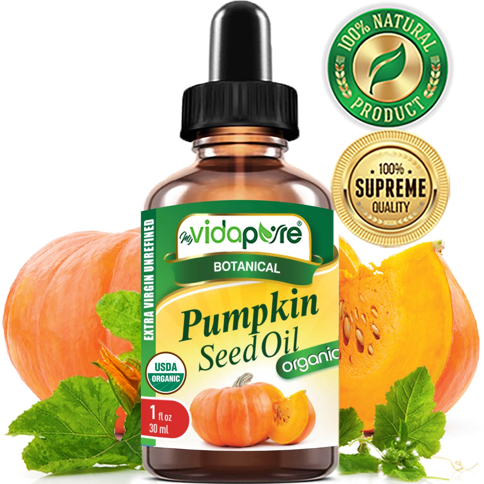 MYVIDAPURE Organic PUMPKIN SEED OIL Certified 1 Fl Oz (Pack of 1)