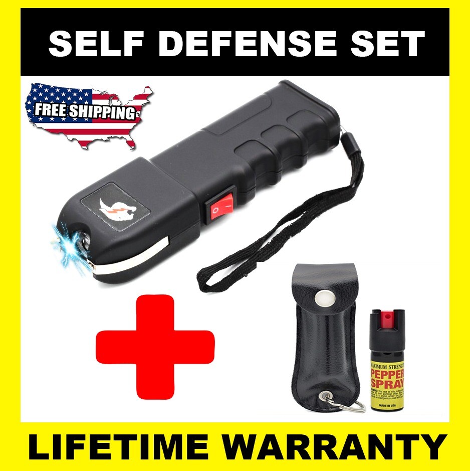 Tactical Max Power Military Stun Gun w/ LED Flashlight and Black Pepper Spray