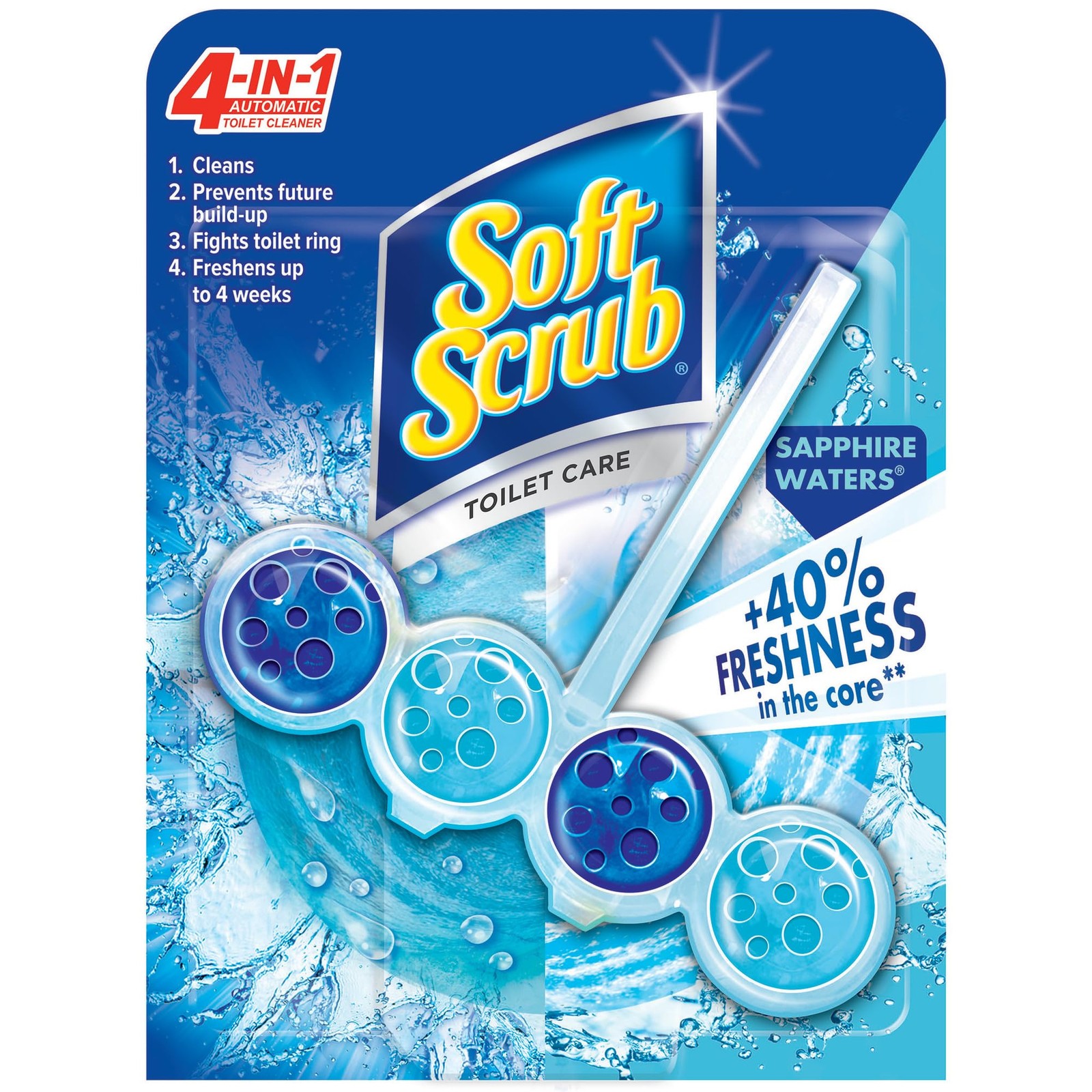 Soft Scrub 4-in-1 Rim Hanger Toilet Bowl Cleaner, 1 Count (Pack of 6), Blue