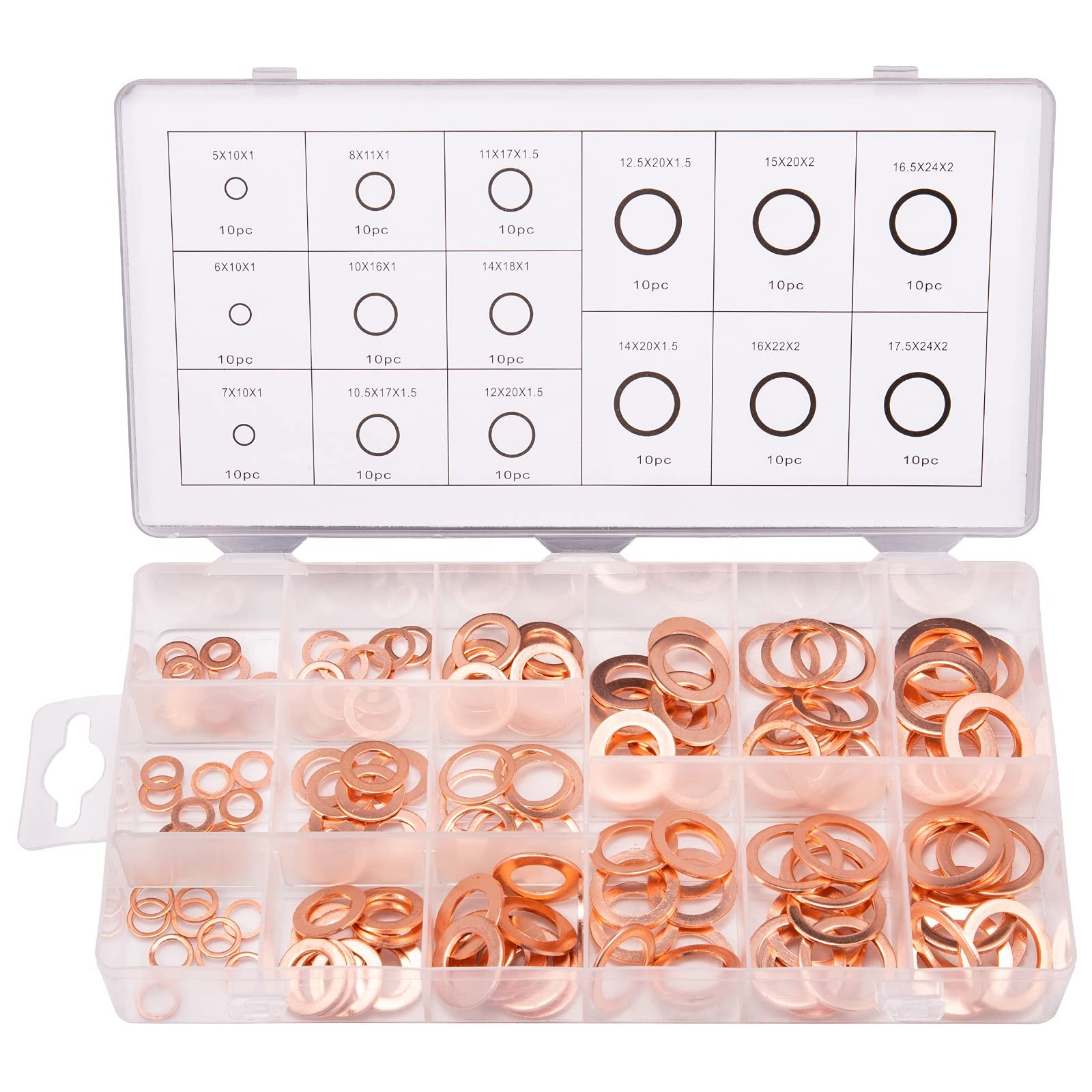 Toolwiz 150PCS 15 Sizes Copper Washers Metric Sealing 5mm to 17.5mm,