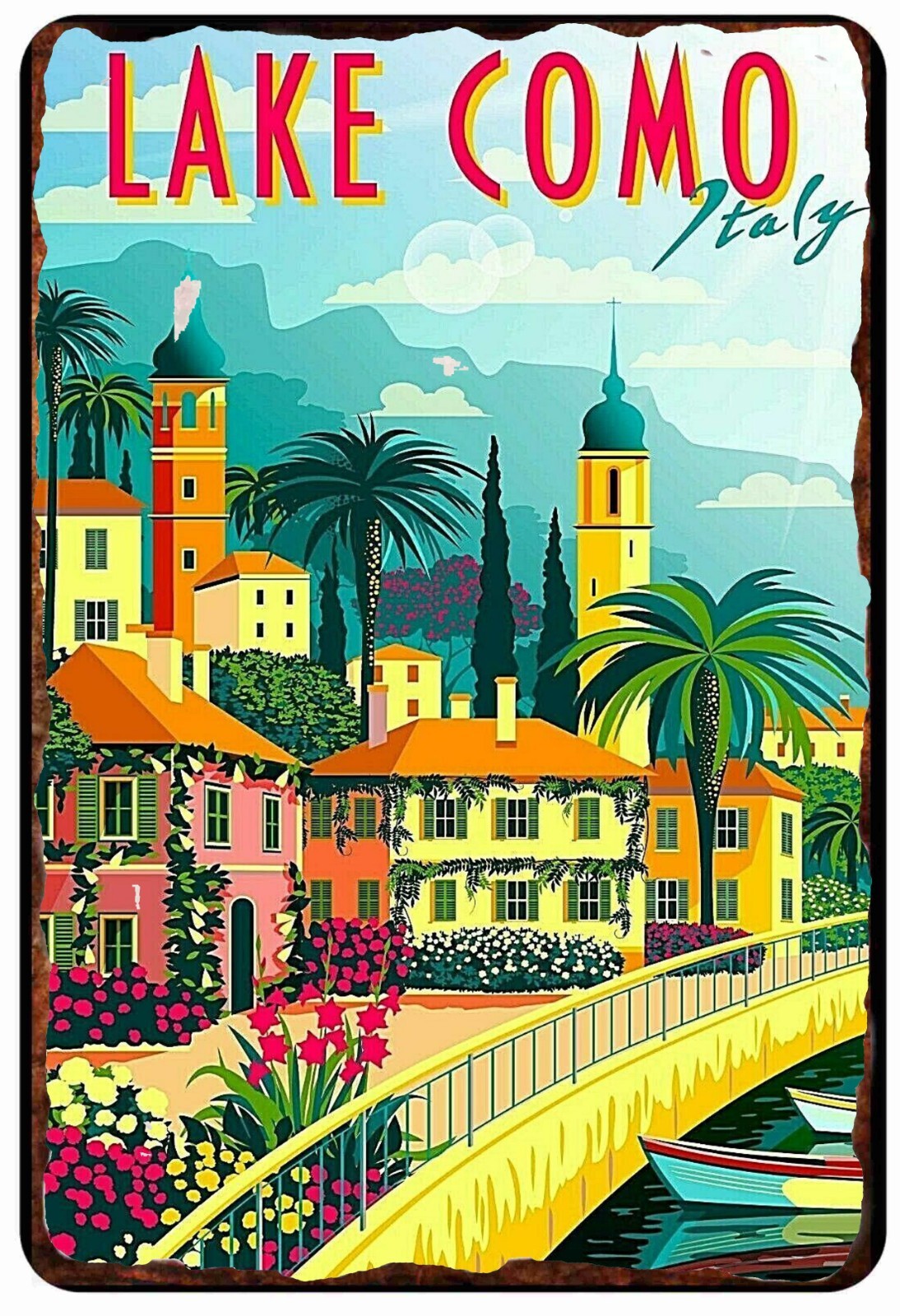 Lake Como Travel Poster 1930s Advertising All Metal Tin Sign 8 x 12 Vintage