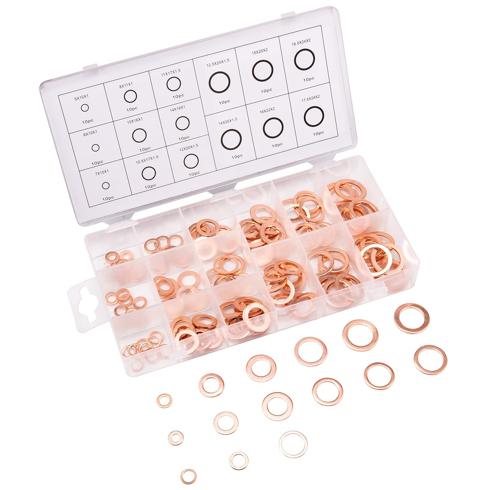 Toolwiz 150PCS 15 Sizes Copper Washers Metric Sealing 5mm to 17.5mm,