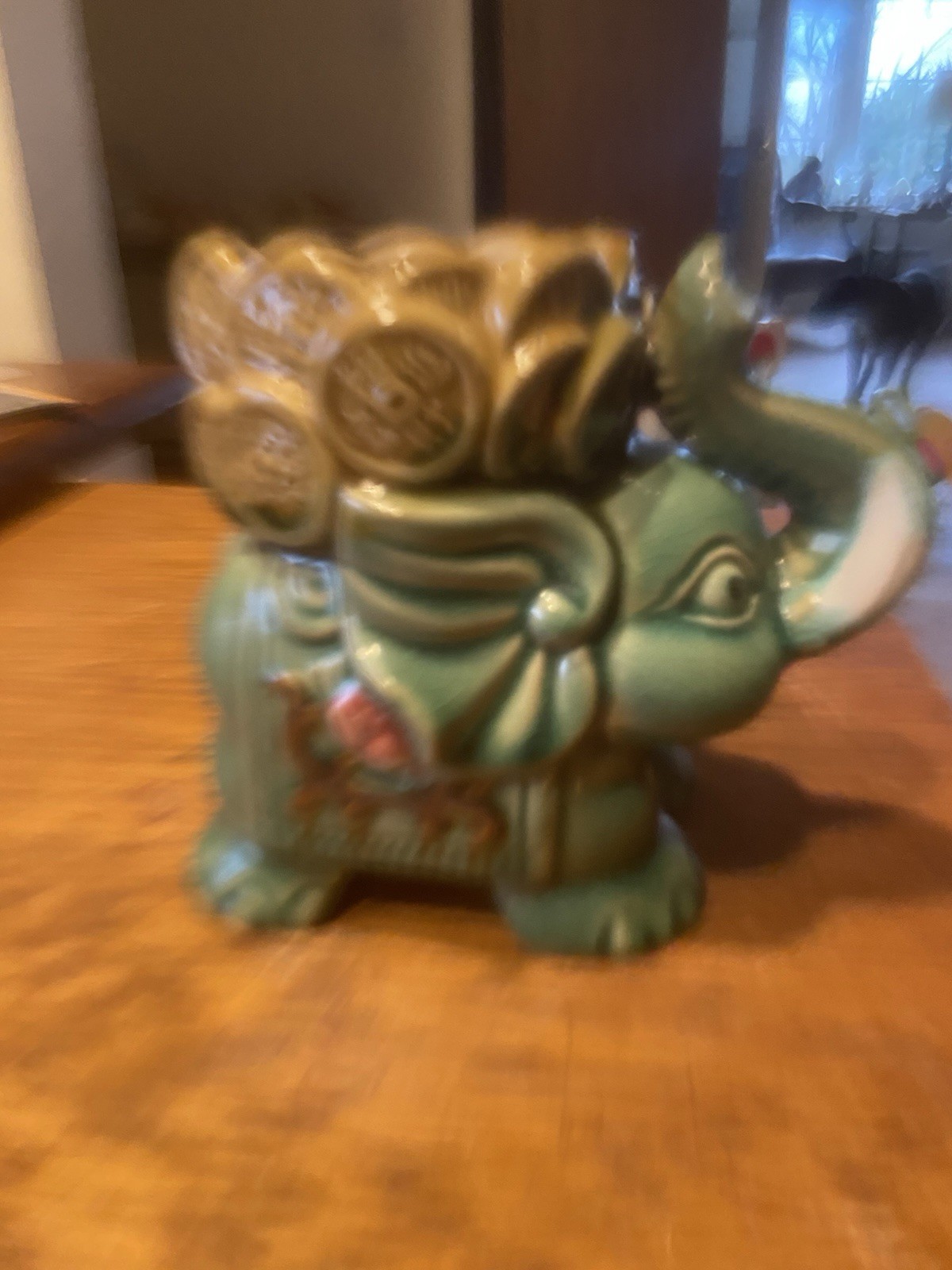 Ceramic Vintage Style Green Elephant Cup