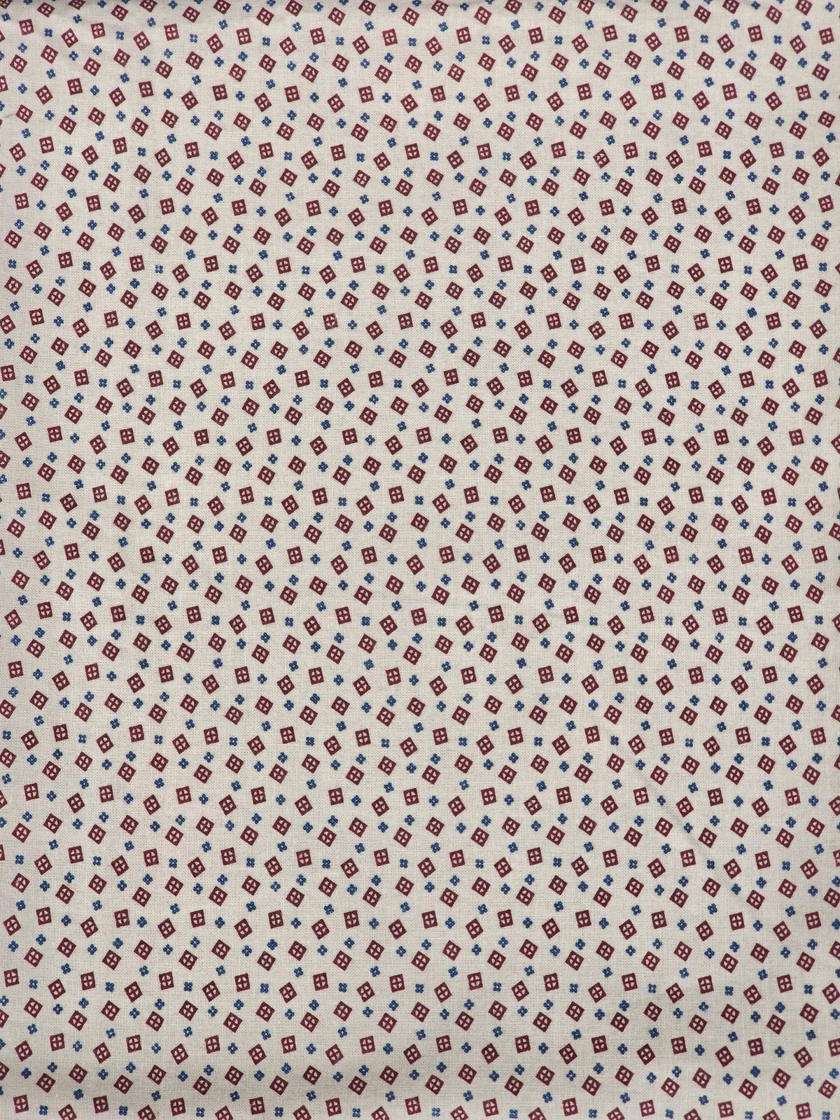 Cream, Red, Blue Geometric Shirting – Quilting Fabric – 7/8 Yard