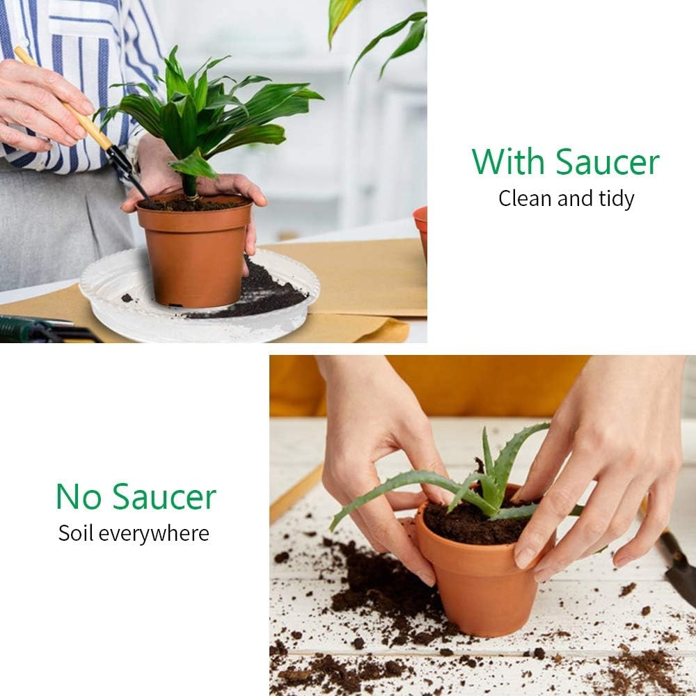 JOYSEUS Plant Saucers – 6 Pack of 14 Inch – Durable Plastic 14 Inch, Clear