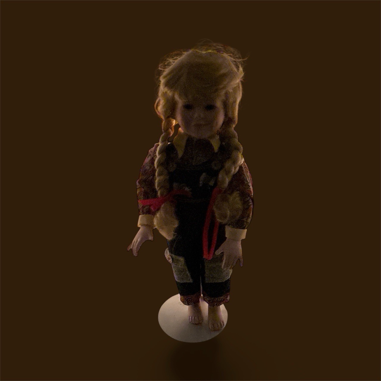 Haunted Porcelain Doll Creepy Spirit Vessel Blonde Braids Vintage Overalls