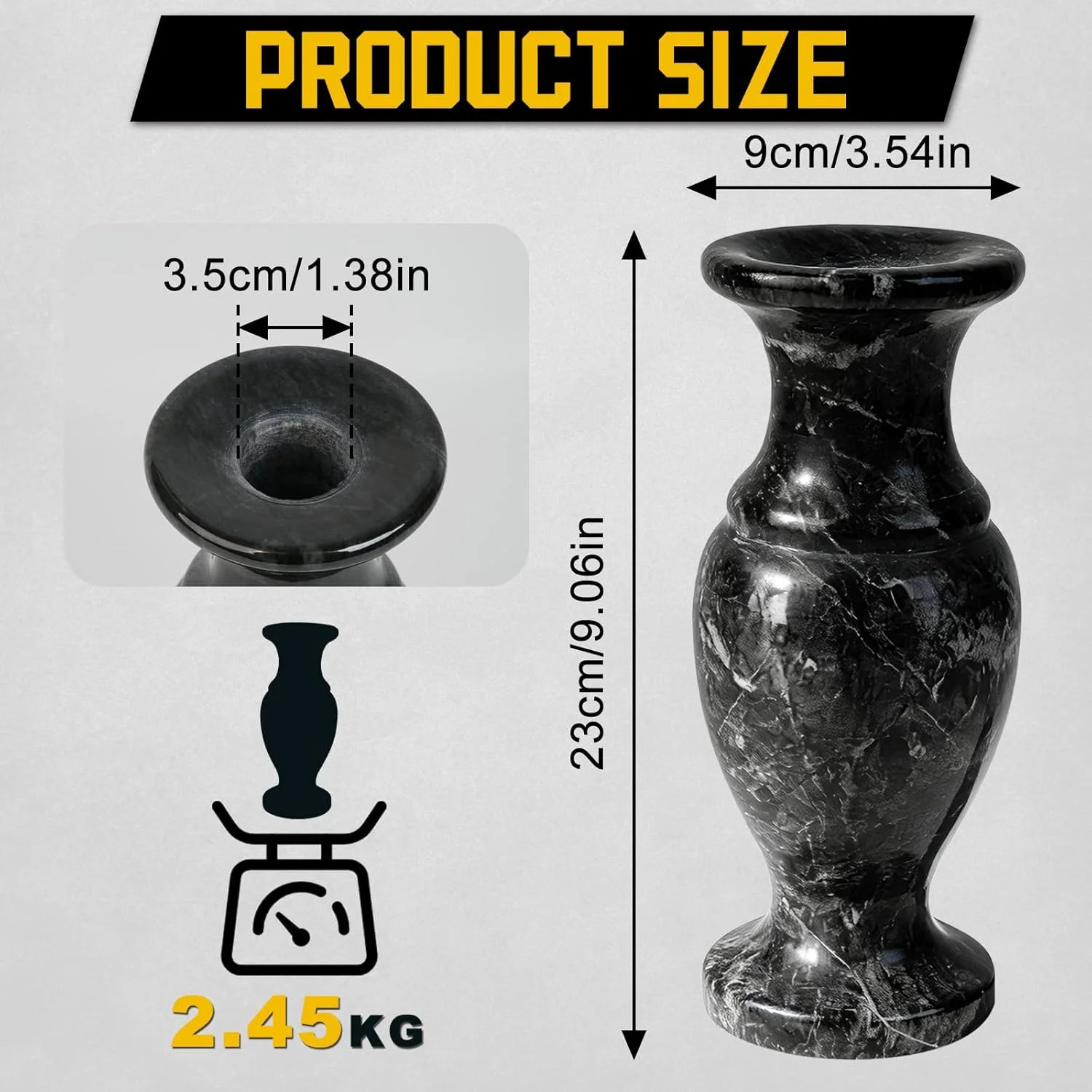Heavy Duty Natural Marble Cemetery Vase for Grave Site – Solid Stone Headstone P